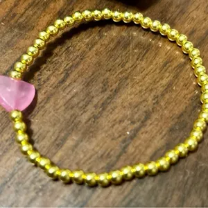 Gold Beaded Bracelet with Pink Heart Charm thumbnail 2