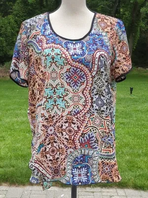 Spense Colorful High Low Hem Short Sleeve Shirt | Spense Boho Print Top thumbnail 1