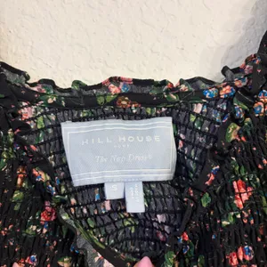 Hill House Home Louisa Nap Dress S Berry Crepe Smocked Floral Midi Tiered Black thumbnail 4