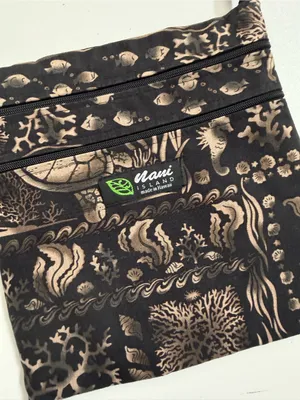 Crossbody Purse Bag Island Sea sea Turtles Shells Coral Lightweight Fabric Black thumbnail 4