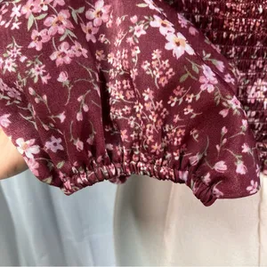 Altar’d State Vaella Smocked Floral Top in Burgundy Long Sleeve‎ Cropped medium thumbnail 10