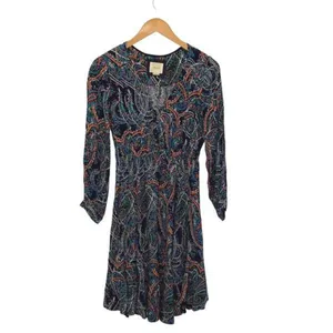Anthropologie Maeve Women’s Paisley Long Sleeve V-Neck Dress Maplewood Blue Smal thumbnail 3