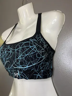 Under Armour Sports Bra Womens Small Black Abstract Print Racerback Padded thumbnail 3