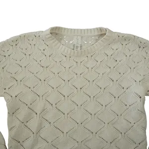 Joie Womens XL Ivory Cream Diamond Pointelle Knit Crewneck Sweater Long‎ Sleeve thumbnail 2