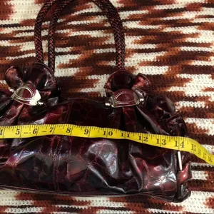 Vampy Whimsygoth Cyber Punk It Girl Baddie Burgundy Red Black Vintage Y2K Leather Shoulder Hand Bag Purse Braided Strap Comes with wallet Great condition Measurement in pics thumbnail 4