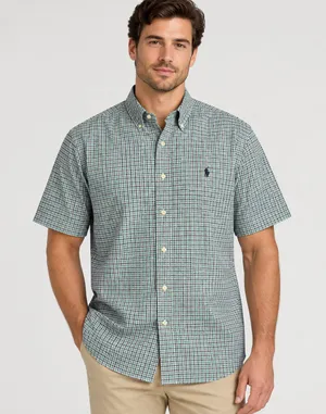 Ralph Lauren Short Sleeve Green and white Checkered button-up shirt Size L thumbnail 1