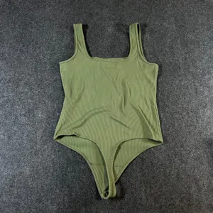 Abercrombie & Fitch Soft AF Ribbed Bodysuit Olive Green‎ Square Neck Large thumbnail 2