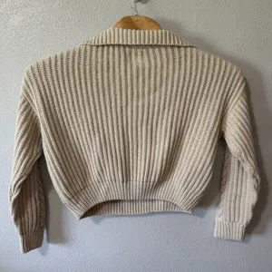 Miou Muse Cable Knit 1/4 Zip Pullover Sweater Knit‎ Beige Womens Small thumbnail 3