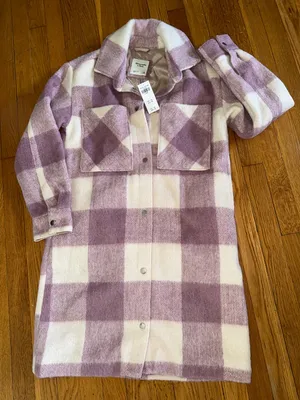 NWT Abercrombie & Fitch Lilac Cream Plaid Shacket wool blend coat size XSMALL thumbnail 1