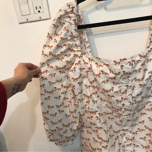 NWT Aritzia Little Moon Horse Print Puff Sleeve Square Neck Blouse L thumbnail 8