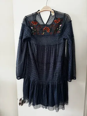 Maeve Navy Floral Embroidered Mesh Print Dress thumbnail 2