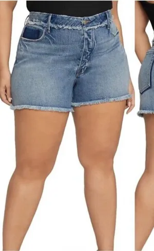 Good American Bombshell Jean Shorts Shadow Pocket Raw Hem Blue Size 20 Festival thumbnail 1