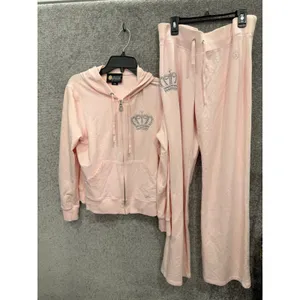 Christine Alexander Women Tracksuit L Pink Y2K Rhinestone Crown Hoodie Pants Set thumbnail 5
