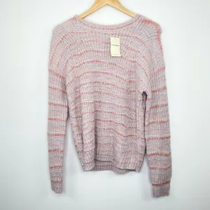 Lucky Brand Sweater Pink Striped Marled Crewneck Knit Chunky Women Medium‎ NWT thumbnail 2