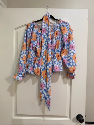 Pink Lily Tie At Waist Top With Orange Pink Blue Elastic Size Medium thumbnail 2