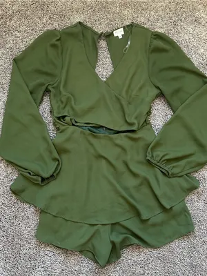 Le Lis Olive Green Long-Sleeve Wrap Romper thumbnail 1