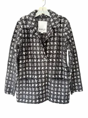 NVLT Fuzzy Knit Houndstooth BlacK White Two Button Blazer Jackets medium small thumbnail 1