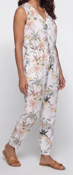 World Market Palm Tree Print Jumpsuit, Size S/M thumbnail 1