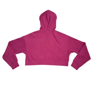 Alo Yoga Muse Ribbed Cropped Hoodie Women S Pink Magenta Excellent Ribbed Knit thumbnail 4