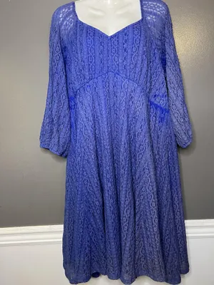 Torrid Dress Womens 2X Blue Lace Fit & Flare Mini 3/4 Sleeve Lined Party thumbnail 2