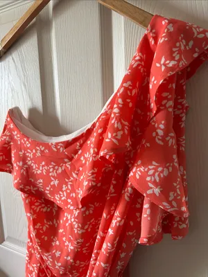 Gilli Sunday Best Floral Ruffle One Shoulder Coral Belted Dress Sz Med Fairycore thumbnail 3