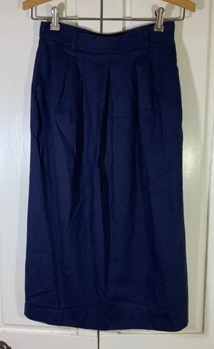 JG Hook Vintage Navy Blue‎ Linen Blend Pleated Midi Skirt High Waist Size 6 thumbnail 1