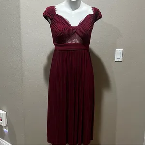 Asos design fuller bust lace and pleat bardot burgundy dress size 4 nwt thumbnail 2