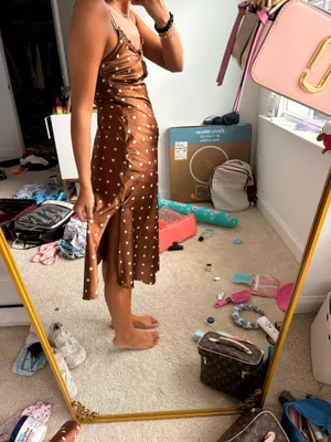 brown polka dot silk dress thumbnail 8