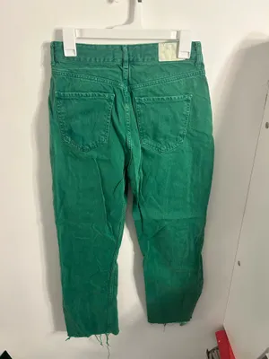 ZARA Green Straight Leg Jeans High-Waisted thumbnail 3