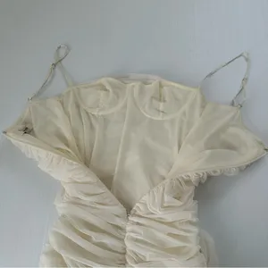 House of CB Sirene Gathered Organza Mesh Dress Ivory, M thumbnail 10