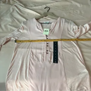 Lucky Brand Light Pink Woven Mix Henley Top Size‎ S thumbnail 11