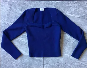 Abercrombie & Fitch Womens Ribbed Sweetheart Neck Long Sleeve Top Royal Blue S thumbnail 1