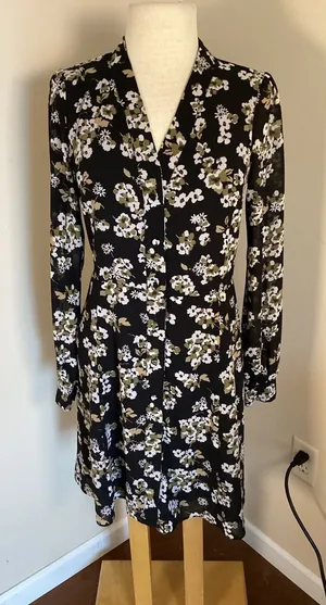 MICHAEL Michael Kors Black and Ivy Floral Long Sleeve Shirt Dress thumbnail 1