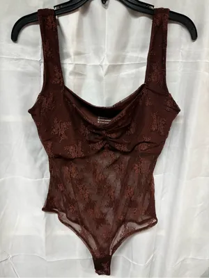 ReoRia Brown Lace Bodysuit with Floral Mesh thumbnail 2