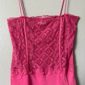 Meshki Hot Pink Lace Slip Mini Dress Size Large Satin Lace Party Date Night thumbnail 5