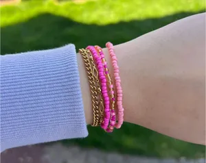 Pink Stack Boho Beaded Bracelets thumbnail 1