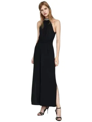 Zara Black Halter Neck Jumpsuit with Silver Embellishment Size L NWT thumbnail 4