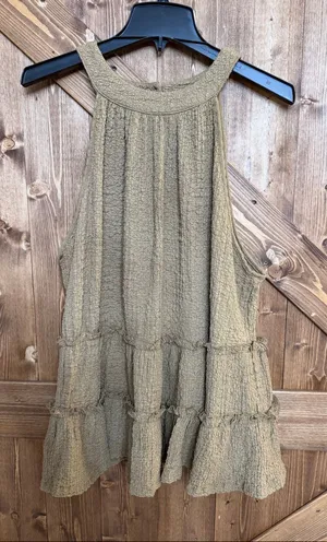 Timing Women’s 2X Brown Textured Tiered Sleeveless Boho Tunic Top(9342) thumbnail 1