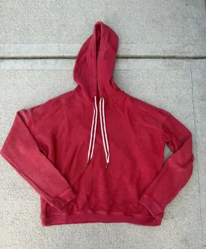 Women’s Red Hooded Ribbed Sweater aerie xs thumbnail 1