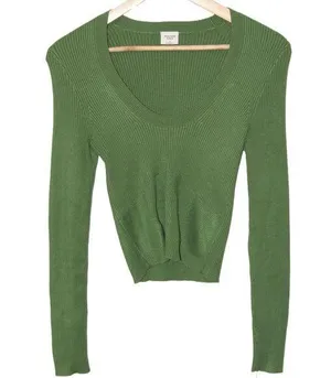 Womens Abercrombie & Fitch Green Ribbed Knit Long Sleeve Scoop Neck Sweater Sz S thumbnail 1