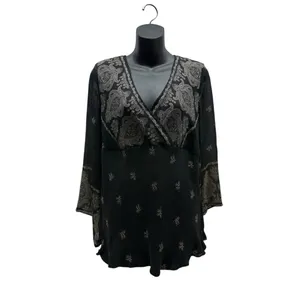Y2K 100% Silk Boho Bell Sleeved Paisley Print V-Neck Blouse New York City CO thumbnail 2