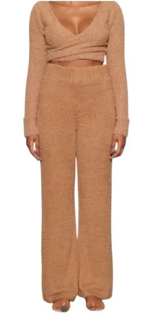 Skims - Cozy Knit Teddy Wide Leg Pants in Camel Sz L/Xl thumbnail 1