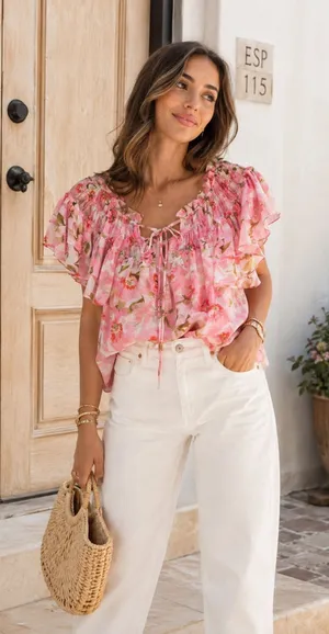 Misa Los Angeles Floral Ruffle Blouse Size Small Elegant Romantic Etheral Classy thumbnail 1