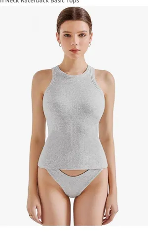 SUUKSESS Amazon padded cotton rib high neck light grey tank thumbnail 4