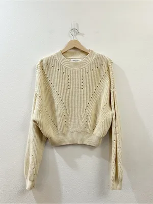 Spiritual Gangster Cream Cotton Cashmere Harper‎ Women's Cropped Sweater Size M thumbnail 3