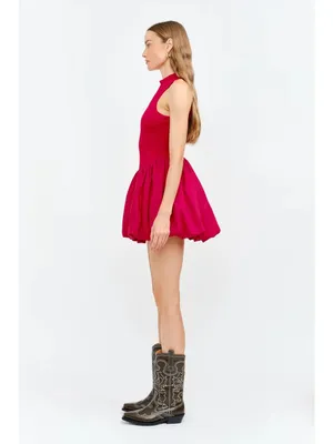 Sofie The Label Mixed Material High Neck Bubble Skirt Crimson Red Size M thumbnail 2