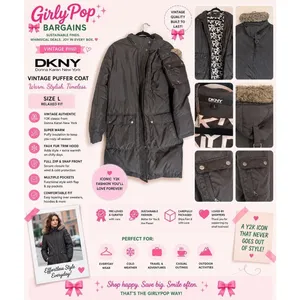 DKNY Vintage Womens Black Faux Fur Hooded Puffer Coat Jacket Size L Y2K Winter thumbnail 6