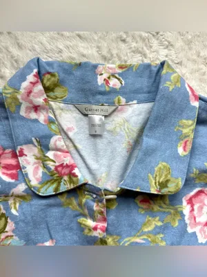 Garnet Hill Organic Cotton Heritage Flannel Pajama Top Shirt S Blue Floral NWOT thumbnail 6
