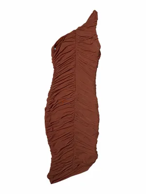Lulus Already RSVP’d Brown Ruched One Shoulder Bodycon Midi Dress Womens M thumbnail 9