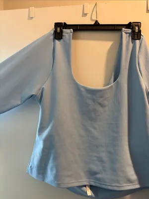 Fabletics Light Blue Ribbed Scoop-Neck Long Sleeve Top thumbnail 2
